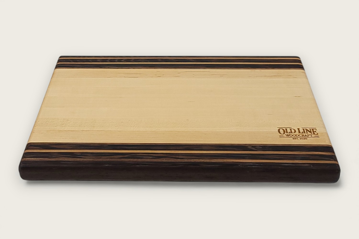 Maple & Wenge Prep Board (#040) with light maple edge grain, dark wenge accents, rectangular shape, and tung oil finish.