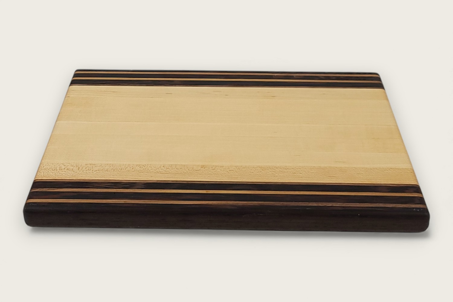 Maple & Wenge Prep Board (#040) with light maple edge grain, dark wenge accents, rectangular shape, and tung oil finish.