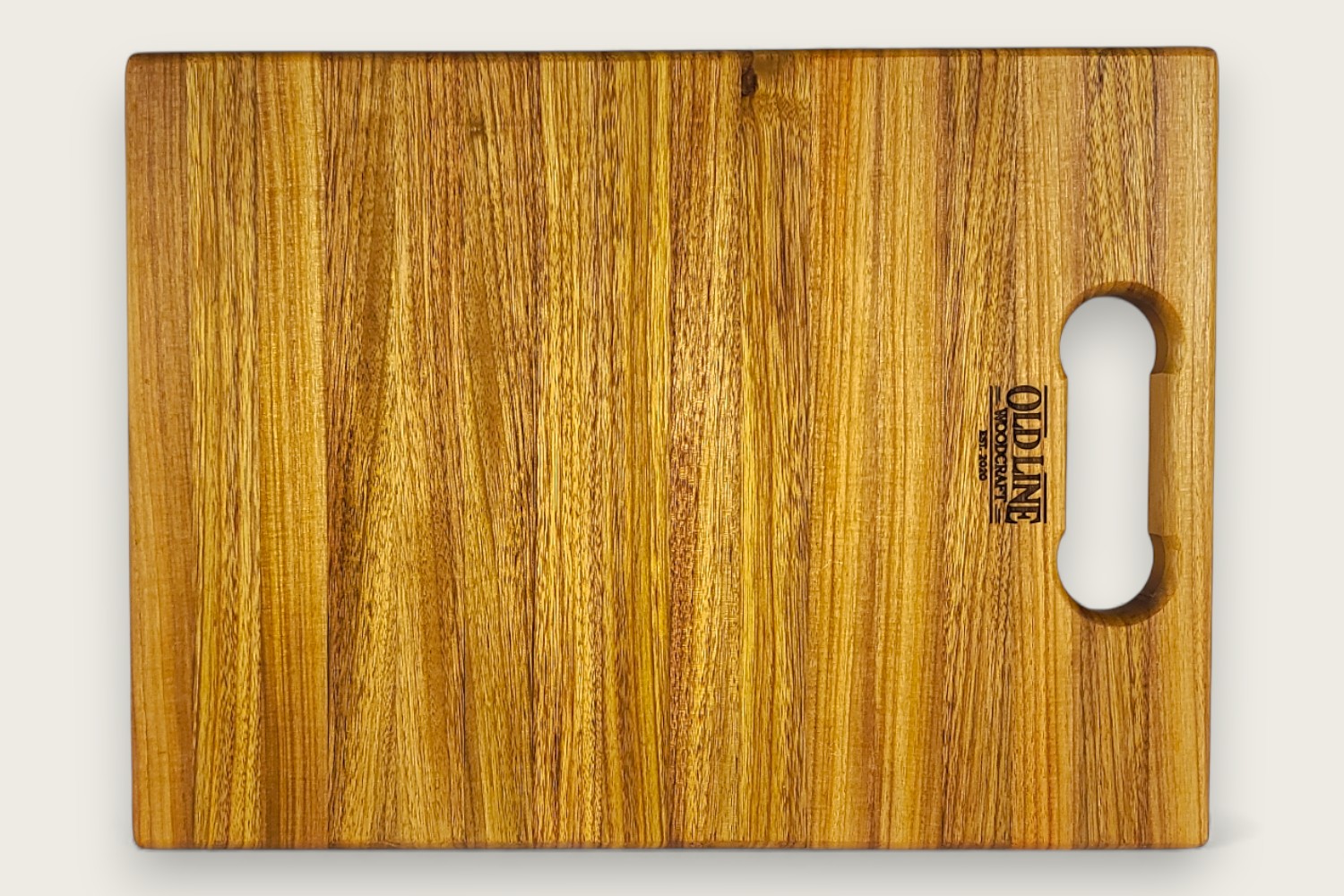 Canarywood Prep Board (#275) with vertical edge grain, rectangular shape, warm amber tones, and tung oil finish.