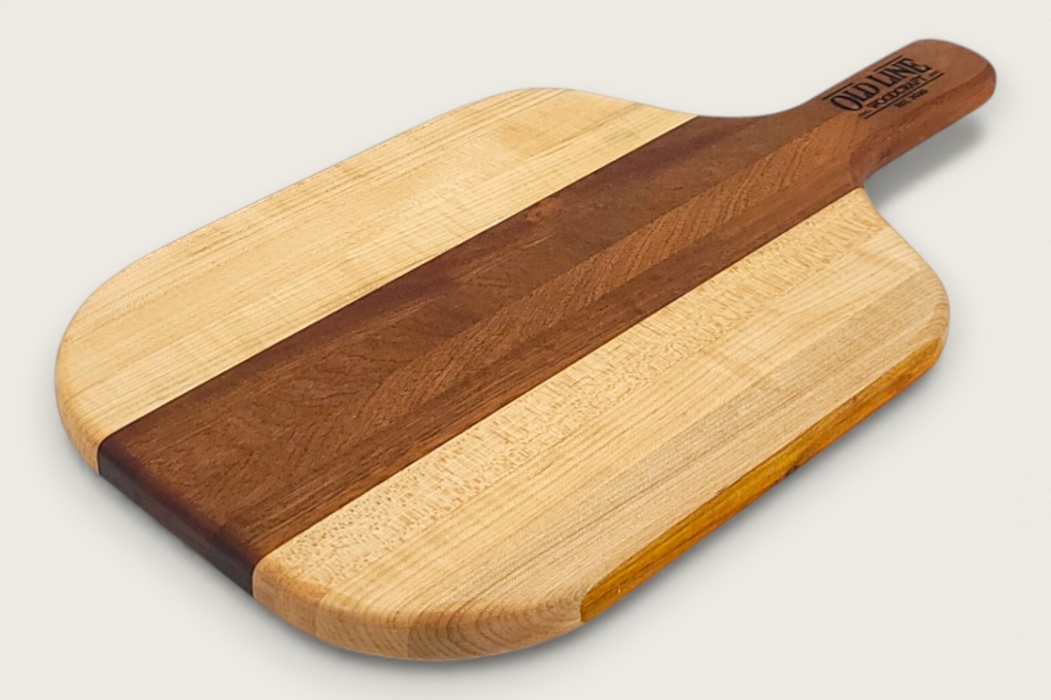 Pickleball Inspired Charcuterie Board (#365) in light maple edge grain with horizontal pattern and cutout handle.