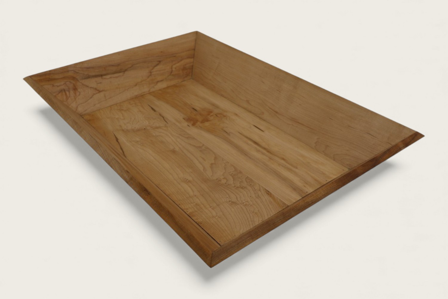 Maple catch-all bowl with light horizontal face grain, rectangular shape, and a natural tung oil finish.