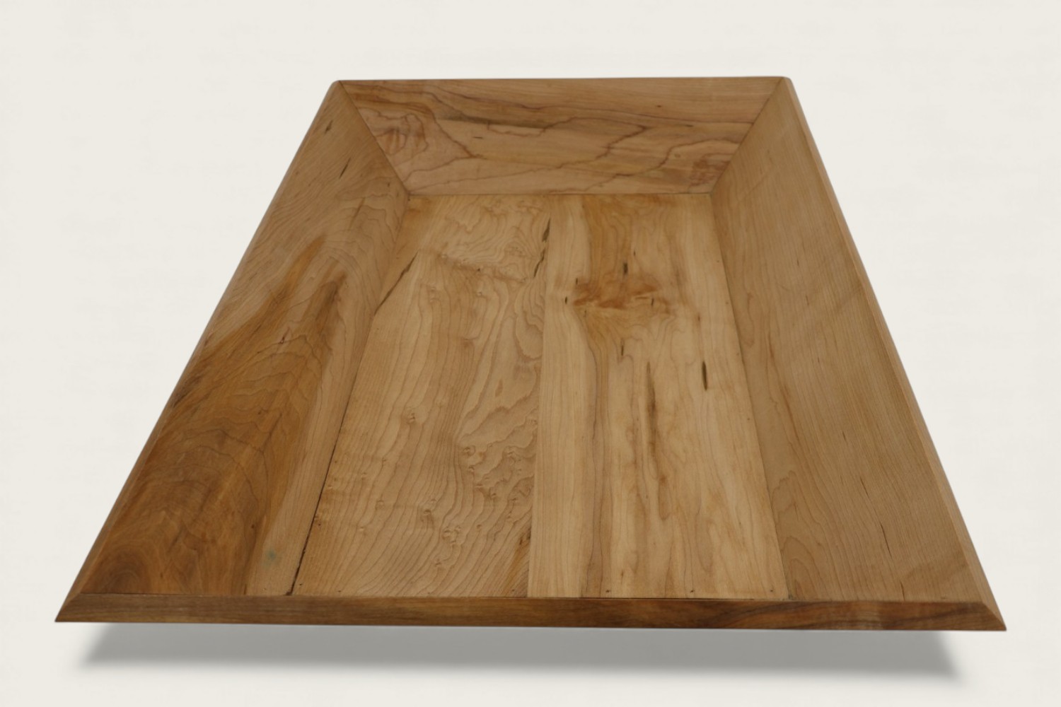 Maple catch-all bowl with light horizontal face grain, rectangular shape, and a natural tung oil finish.