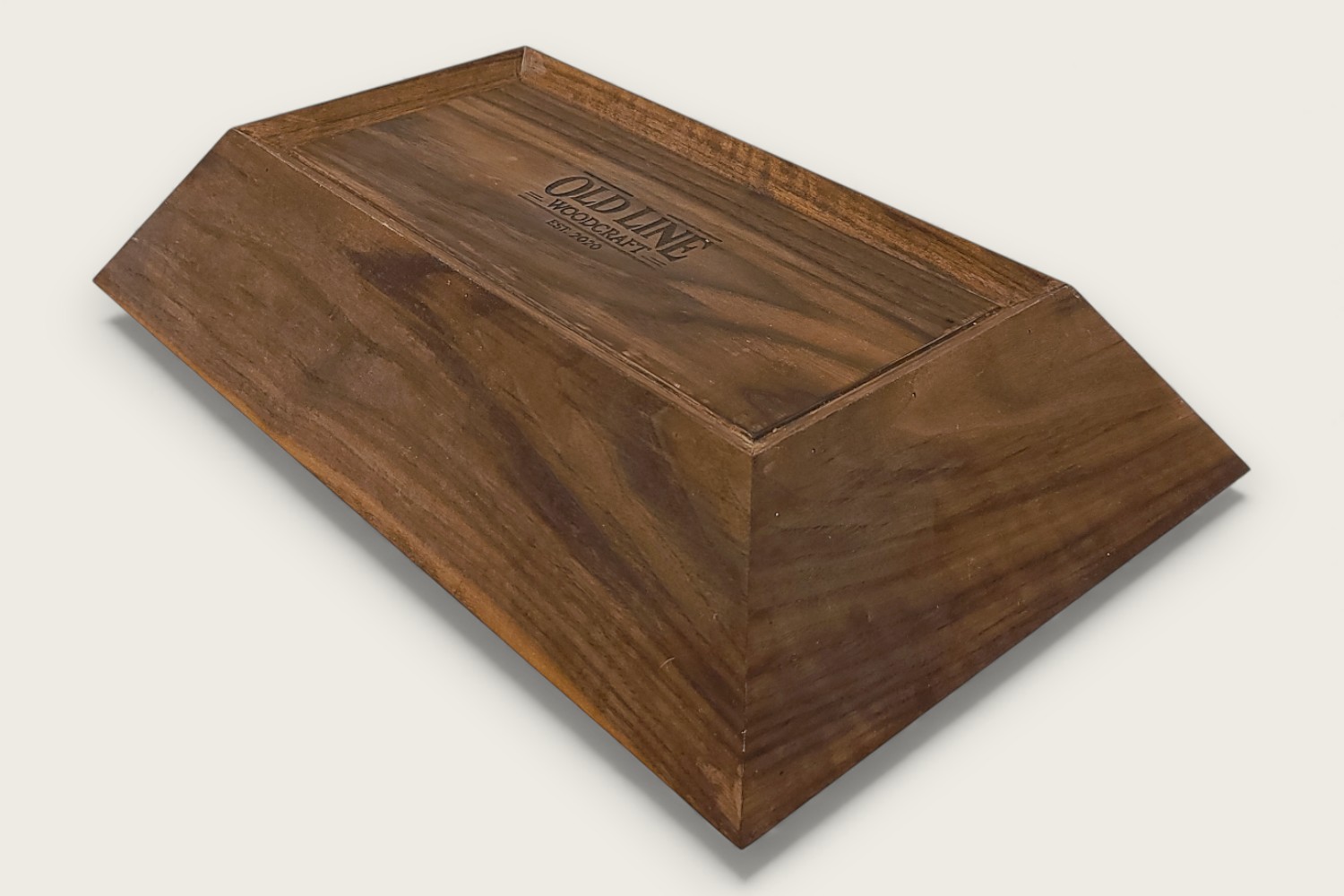 Old Line Classic Walnut Catch-All Bowl with horizontal face grain, rich brown tones, and a rectangular shape.