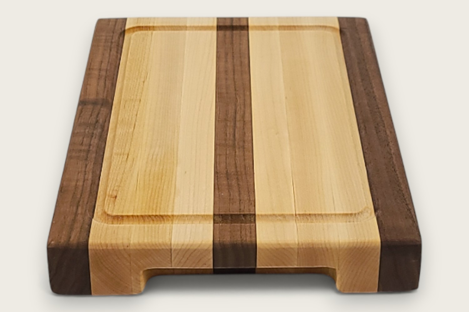 Original Maple & Walnut Butcher Prep Board with light maple edge grain, horizontal pattern, and recessed handles.