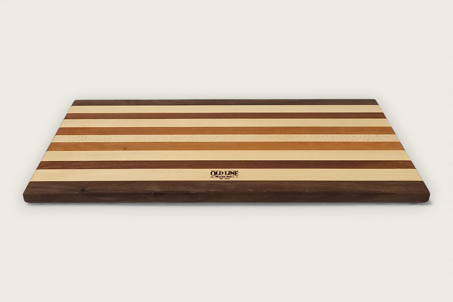 Original Maple & Walnut Charcuterie Board with light maple edge grain, dark walnut accents, and a rectangular shape.