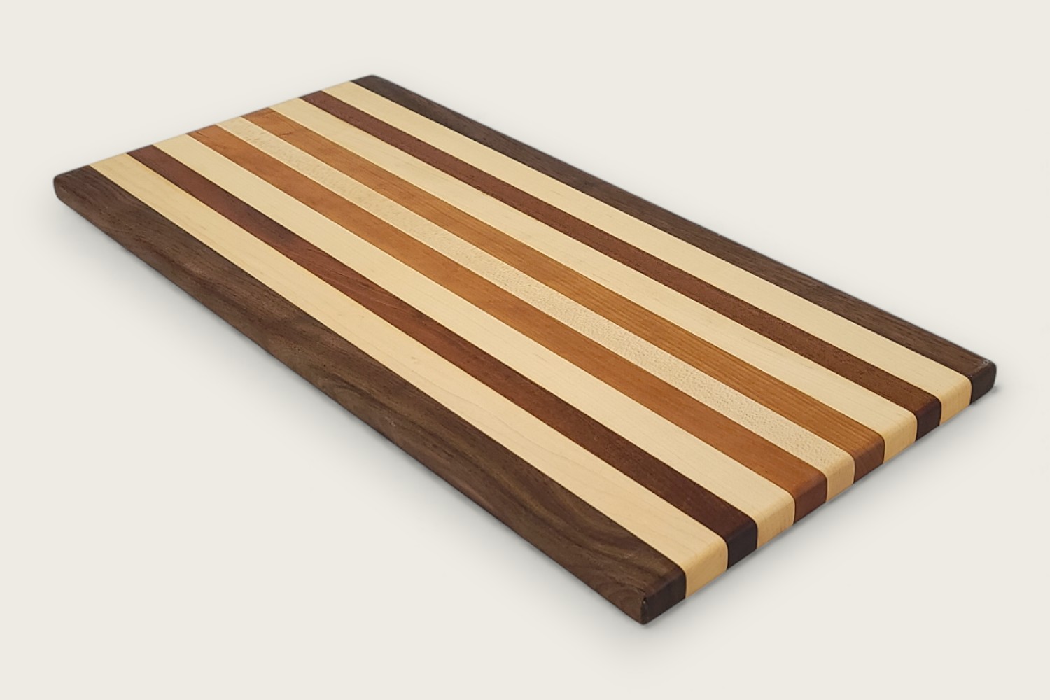 Original Maple & Walnut Charcuterie Board with light maple edge grain, dark walnut accents, and a rectangular shape.