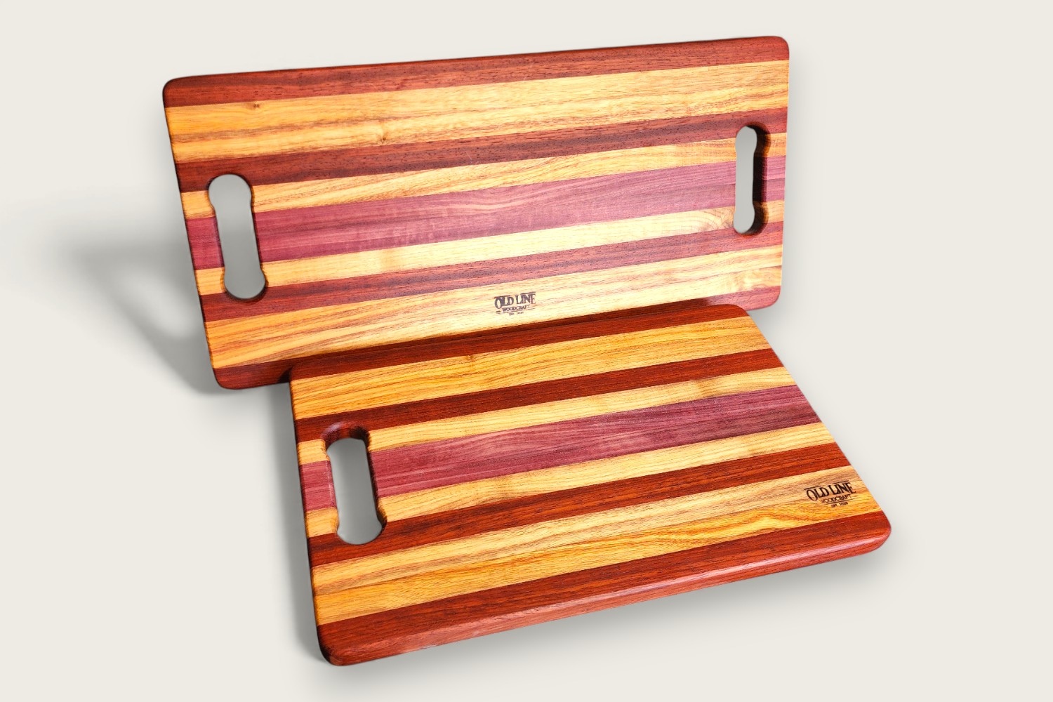 Canarywood edge-grain cutting board (#080) with horizontal pattern, rectangular shape, and warm golden tones.