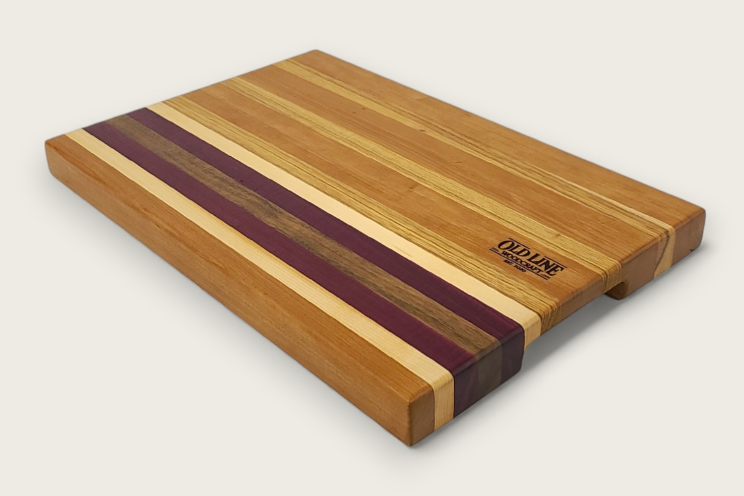 Culinary Butcher Block Board (#130) in cherry wood with edge grain, horizontal pattern, and recessed handles.