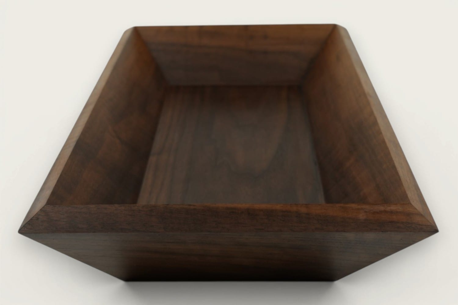 Old Line Classic Walnut Catch-All Bowl with horizontal face grain, rich brown tones, and a rectangular shape.