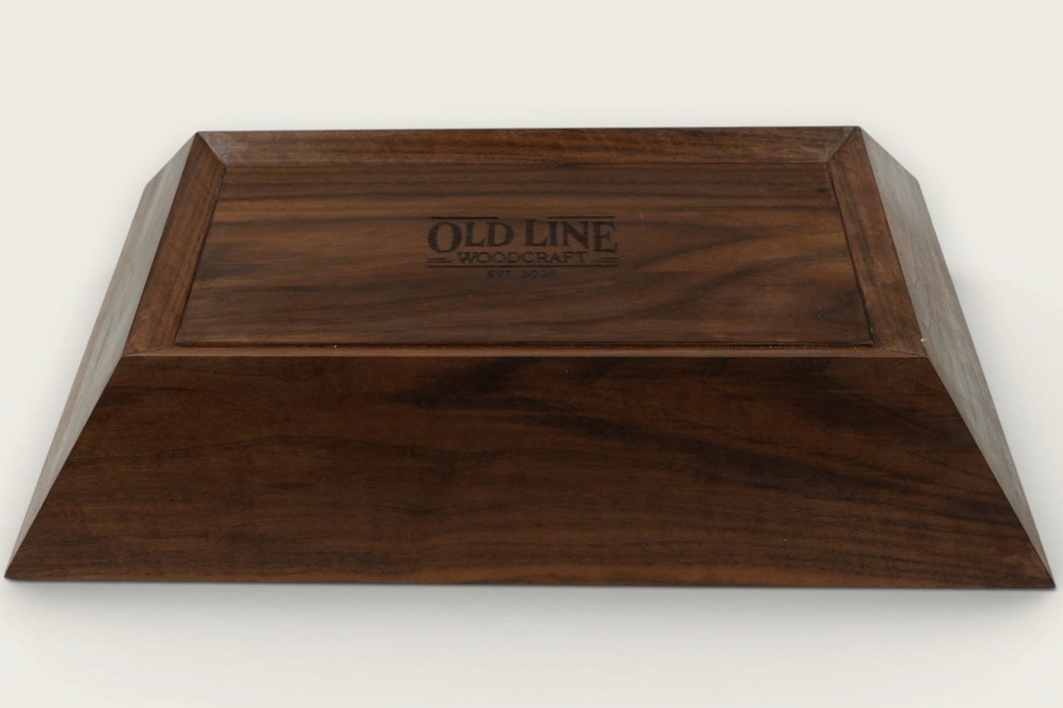 Old Line Classic Walnut Catch-All Bowl with horizontal face grain, rich brown tones, and a rectangular shape.
