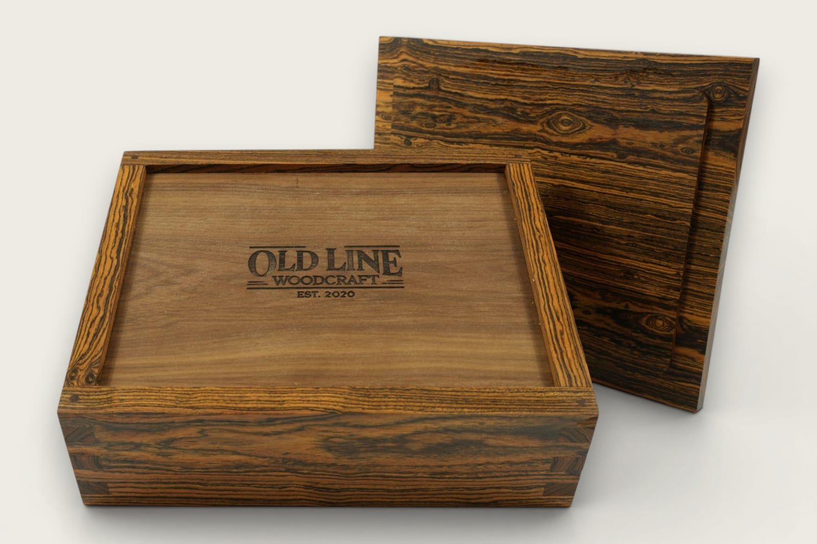 Bocote keepsake box featuring rich brown face grain, rectangular shape, and a smooth tung oil finish.
