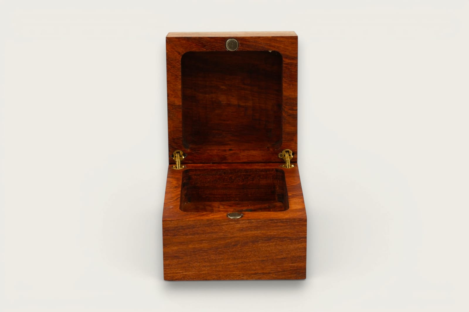 Rosewood Elegant Ring Box with a square face grain design, warm reddish-brown tones, and a tung oil finish.