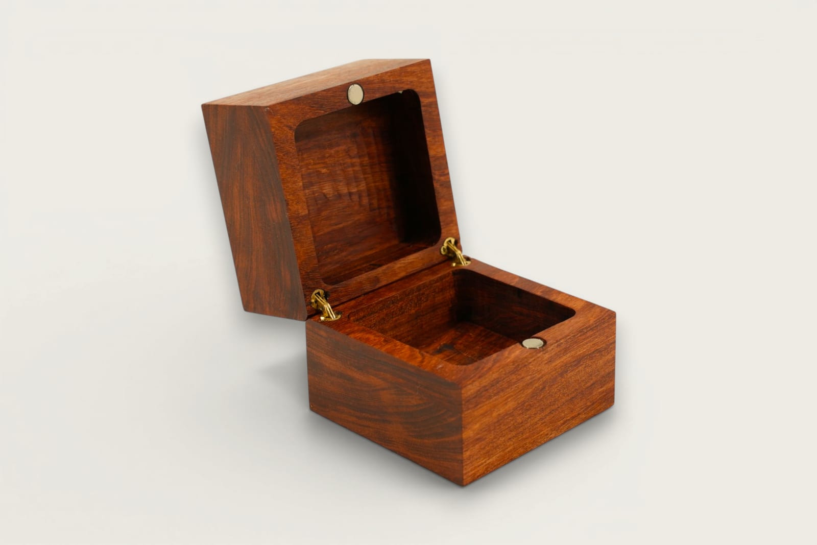 Rosewood Elegant Ring Box with a square face grain design, warm reddish-brown tones, and a tung oil finish.