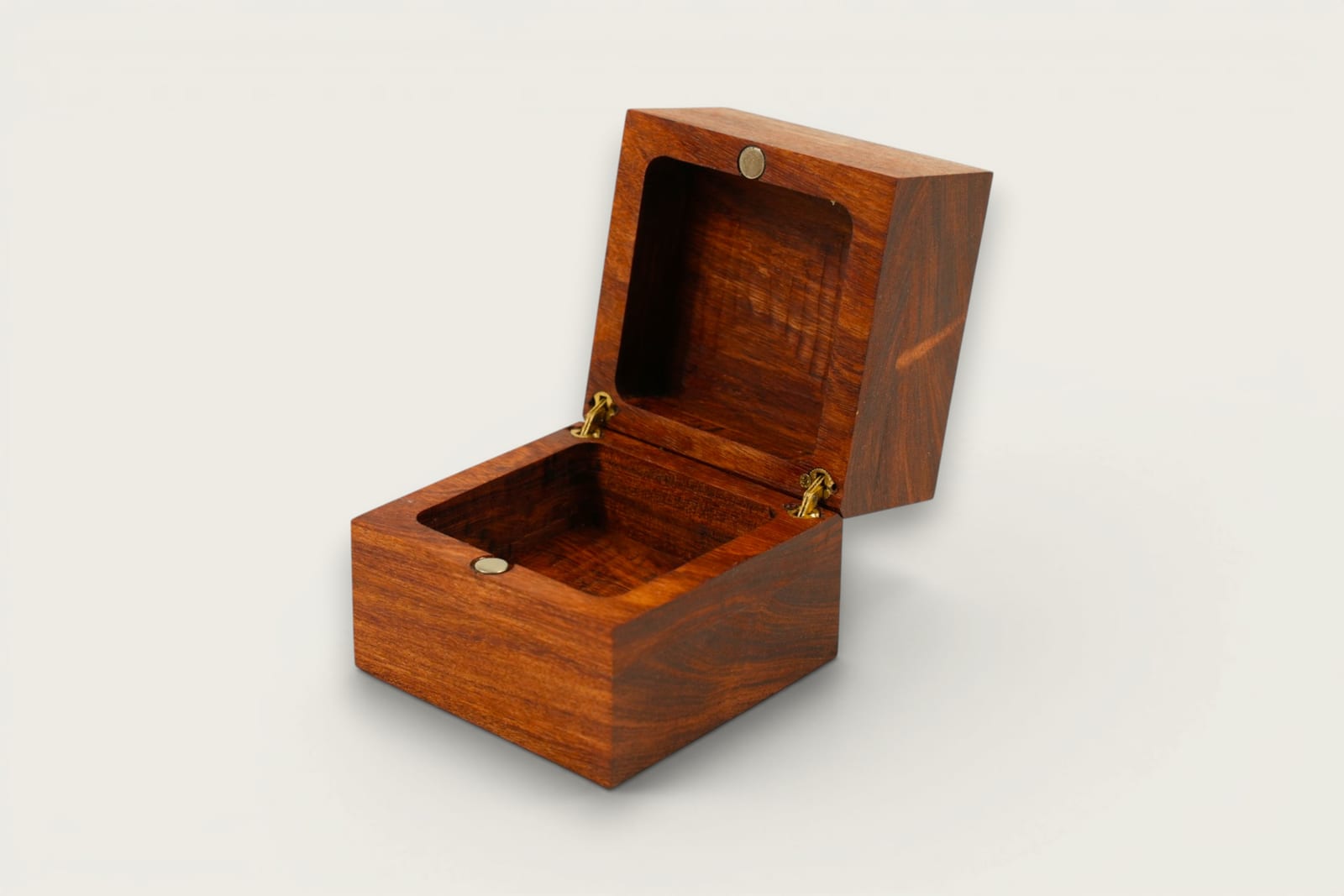 Rosewood Elegant Ring Box with a square face grain design, warm reddish-brown tones, and a tung oil finish.