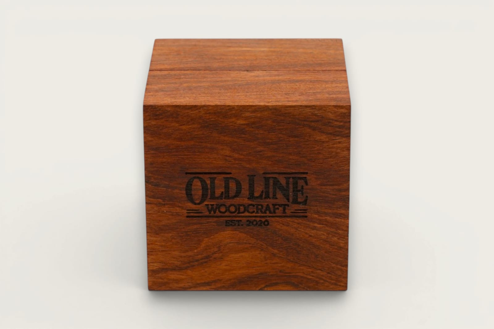 Rosewood Elegant Ring Box with a square face grain design, warm reddish-brown tones, and a tung oil finish.
