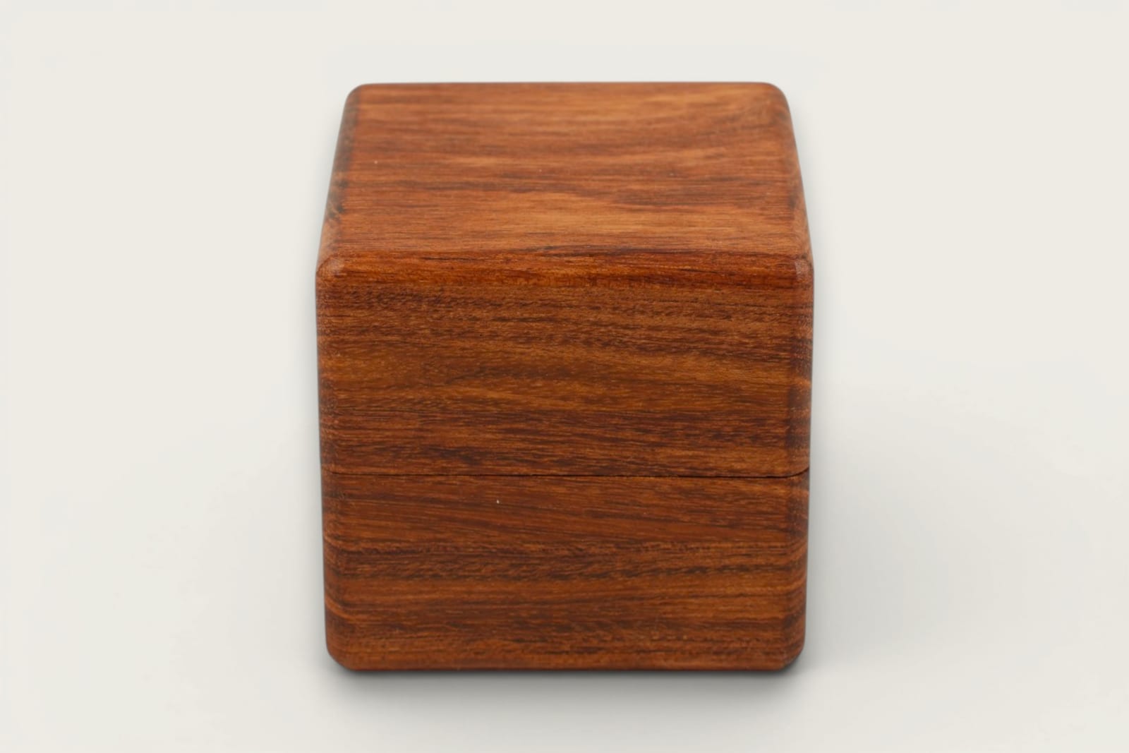 Rosewood Engagement Ring Box with square shape, face grain pattern, warm reddish-brown tones, and tung oil finish.