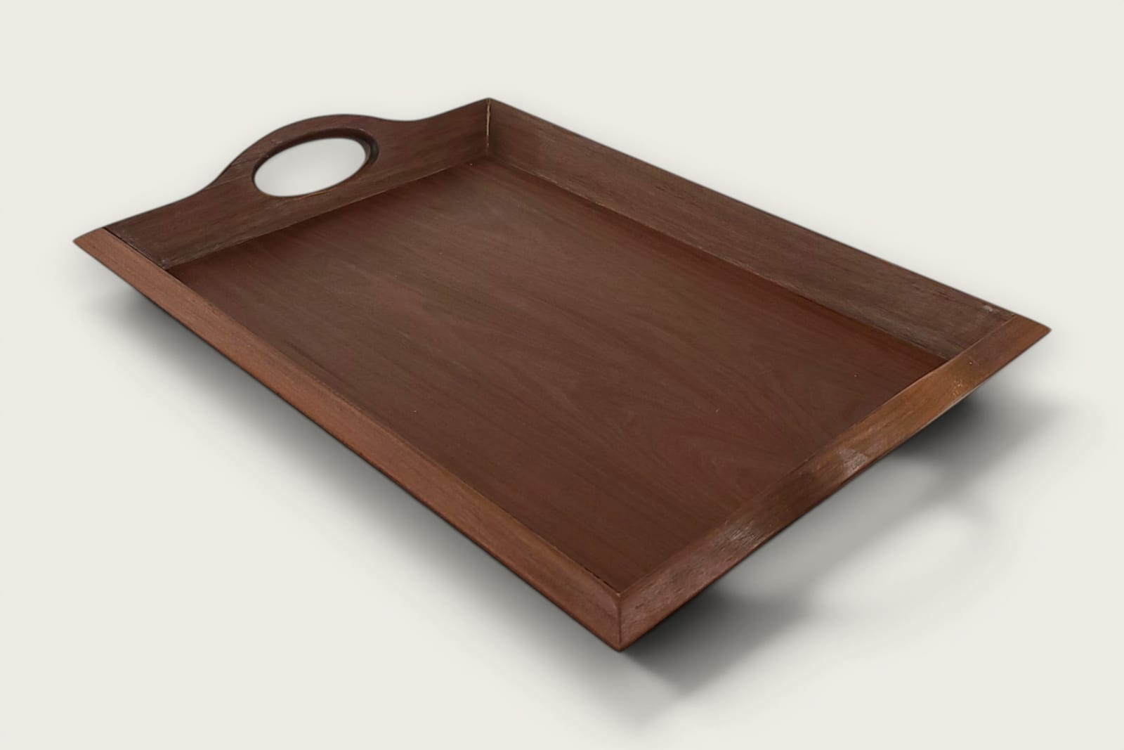 Ipe Catch-All Serving Tray (#530) with face grain, rich brown tones, rectangular shape, and cutout handles.