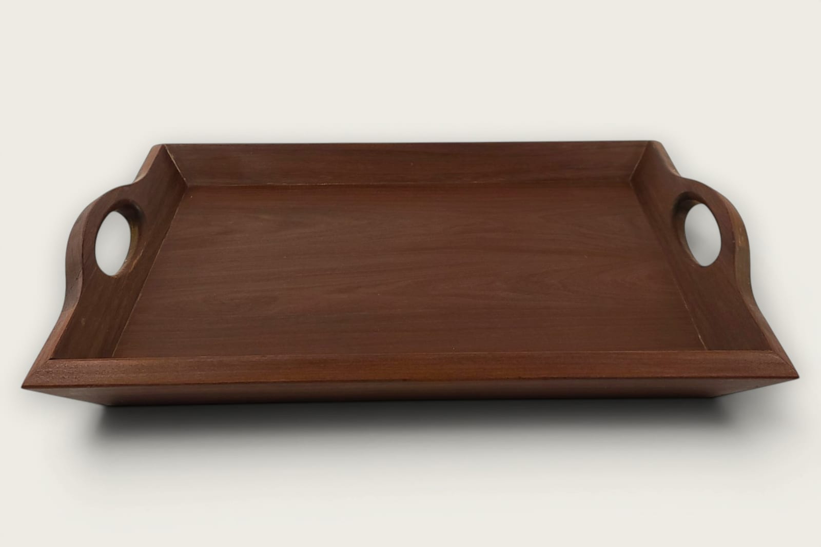 Ipe Catch-All Serving Tray (#530) with face grain, rich brown tones, rectangular shape, and cutout handles.