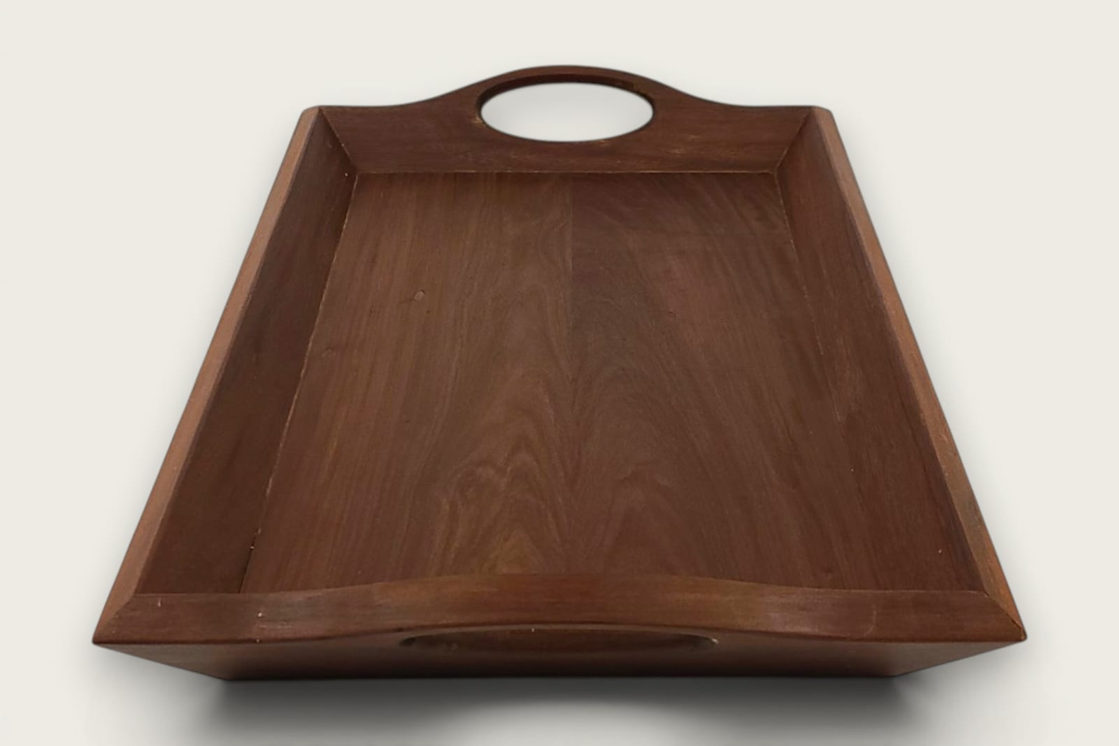 Ipe Catch-All Serving Tray (#535) with face grain, rectangular shape, warm brown tones, and cutout handles.
