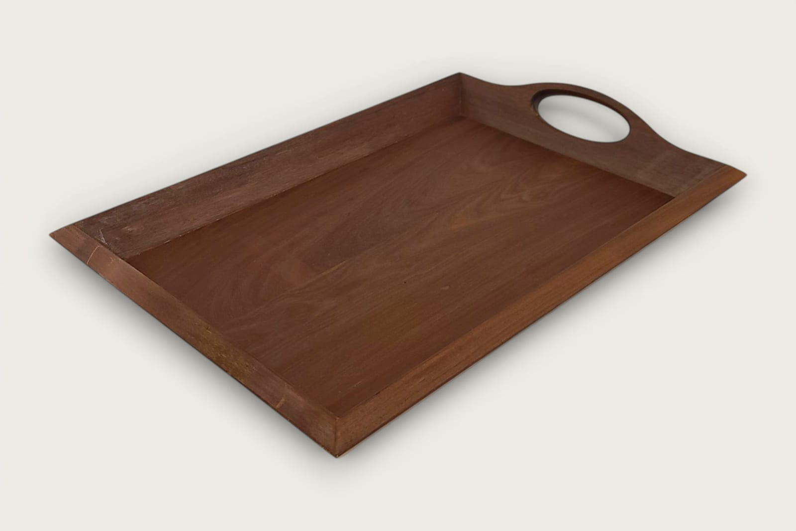 Ipe Catch-All Serving Tray (#535) with face grain, rectangular shape, warm brown tones, and cutout handles.