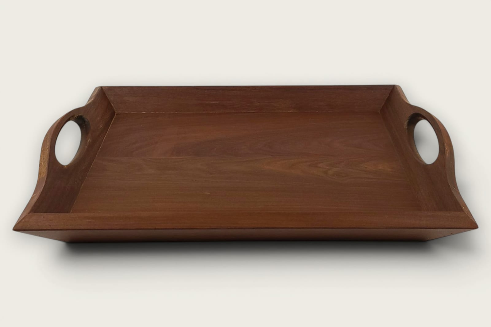 Ipe Catch-All Serving Tray (#535) with face grain, rectangular shape, warm brown tones, and cutout handles.