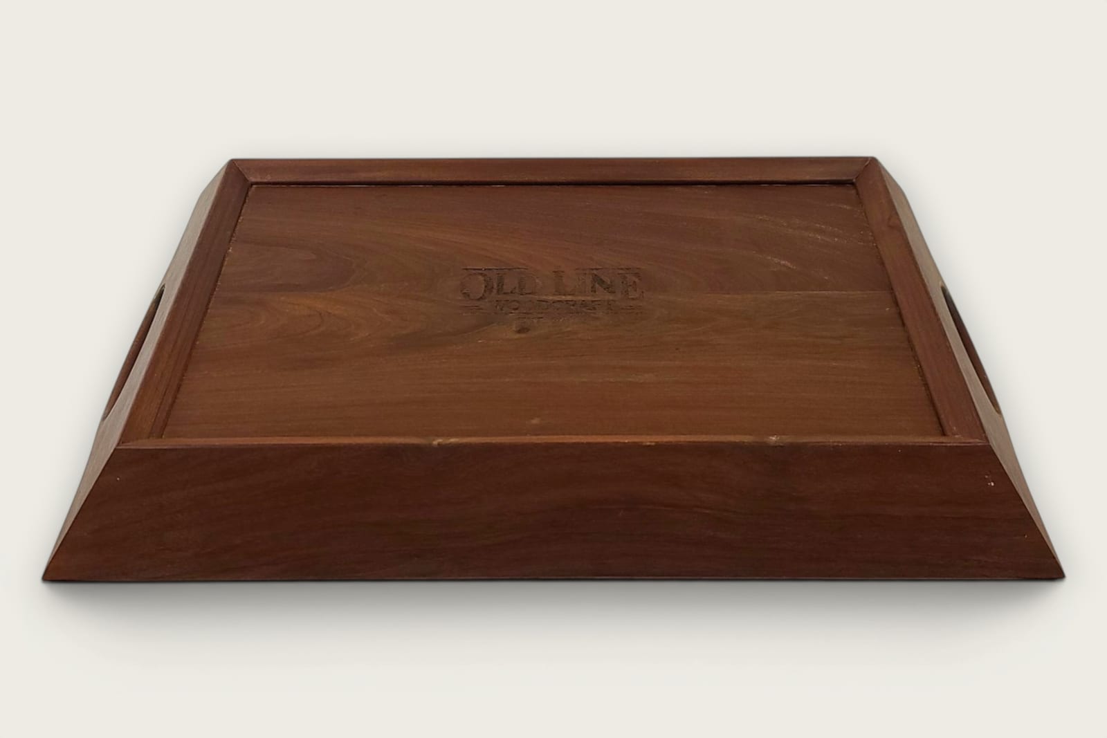 Ipe Catch-All Serving Tray (#535) with face grain, rectangular shape, warm brown tones, and cutout handles.