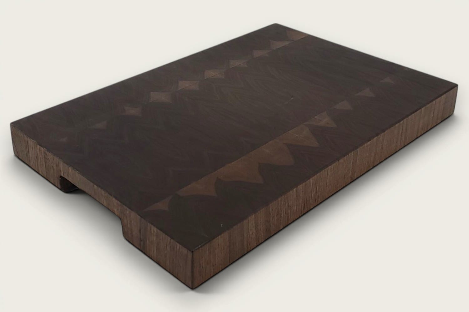 Walnut End Grain Chopping Block Board, rectangular, vertical end-grain, tung-oil finish, dark brown tone.