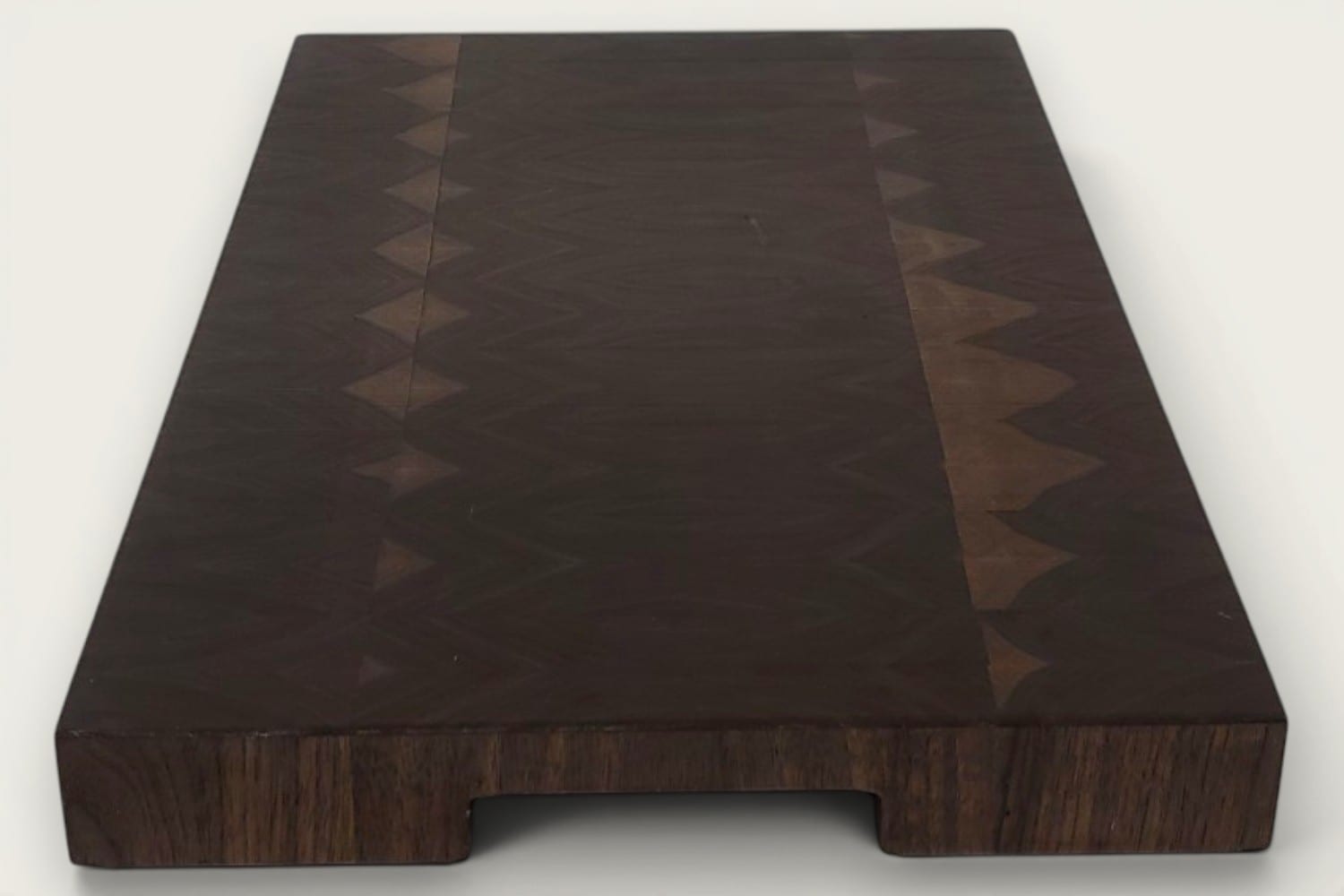 Walnut End Grain Chopping Block Board, rectangular, vertical end-grain, tung-oil finish, dark brown tone.