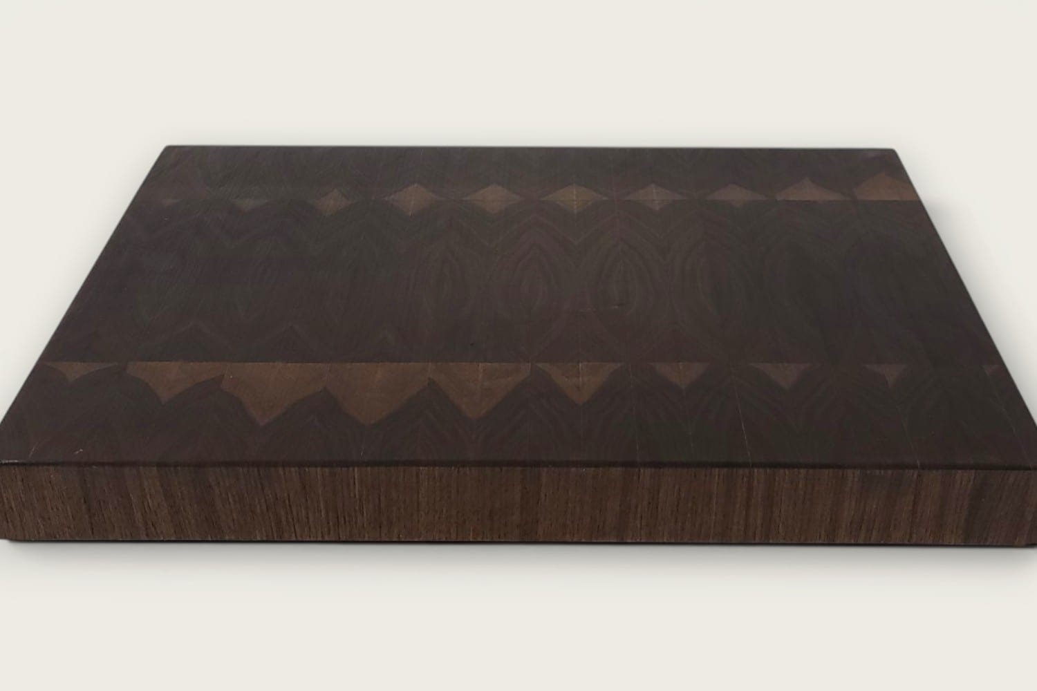 Walnut End Grain Chopping Block Board, rectangular, vertical end-grain, tung-oil finish, dark brown tone.