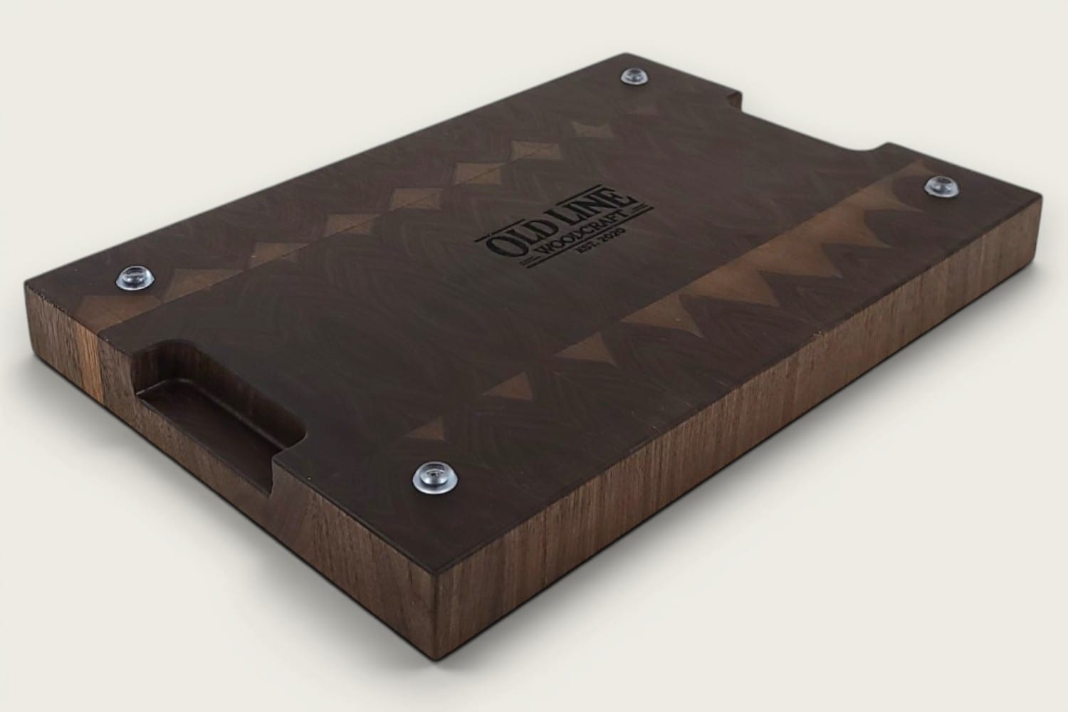 Walnut End Grain Chopping Block Board, rectangular, vertical end-grain, tung-oil finish, dark brown tone.