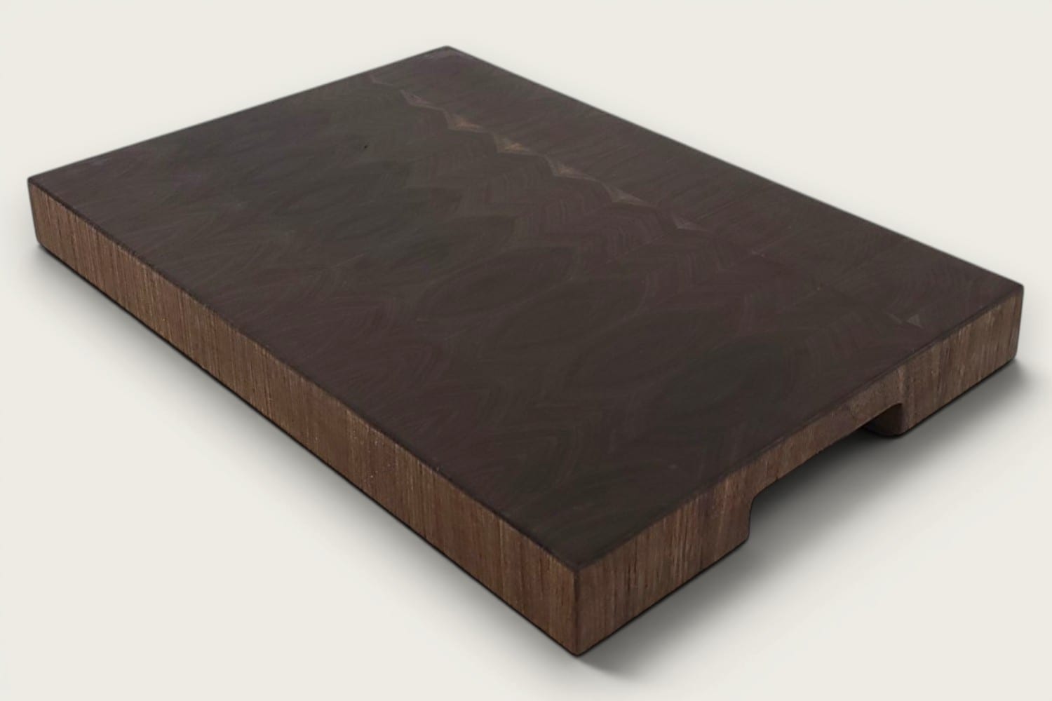 Walnut End Grain Chopping Block Board, rectangular, dark brown vertical pattern, tung-oil finish, recessed handle
