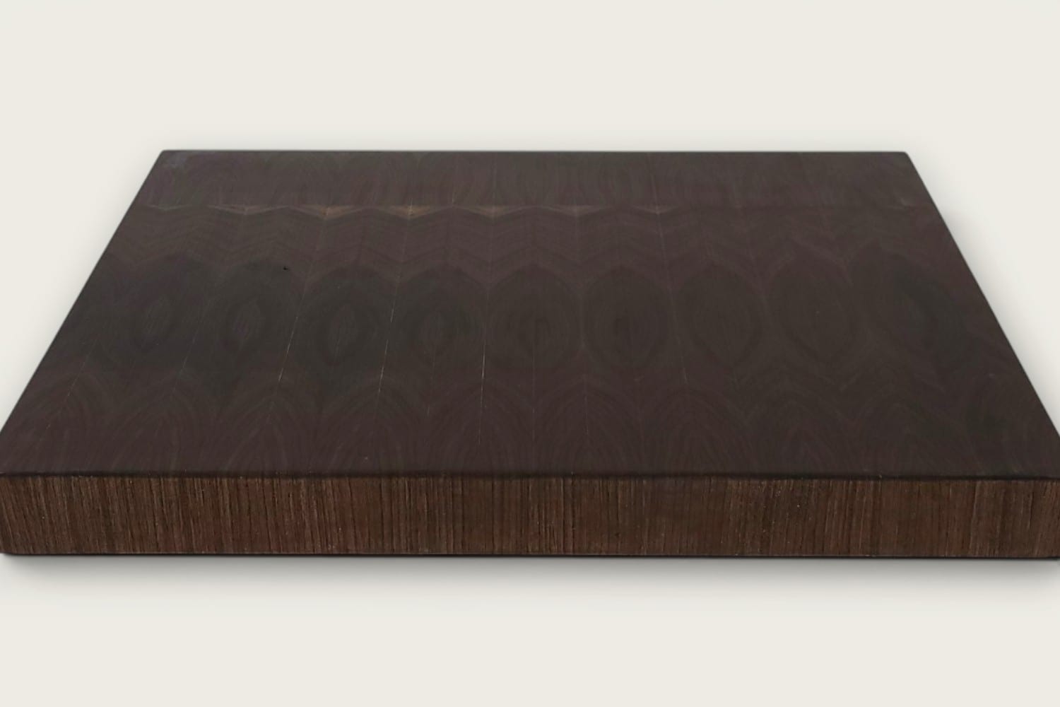 Walnut End Grain Chopping Block Board, rectangular, dark brown vertical pattern, tung-oil finish, recessed handle
