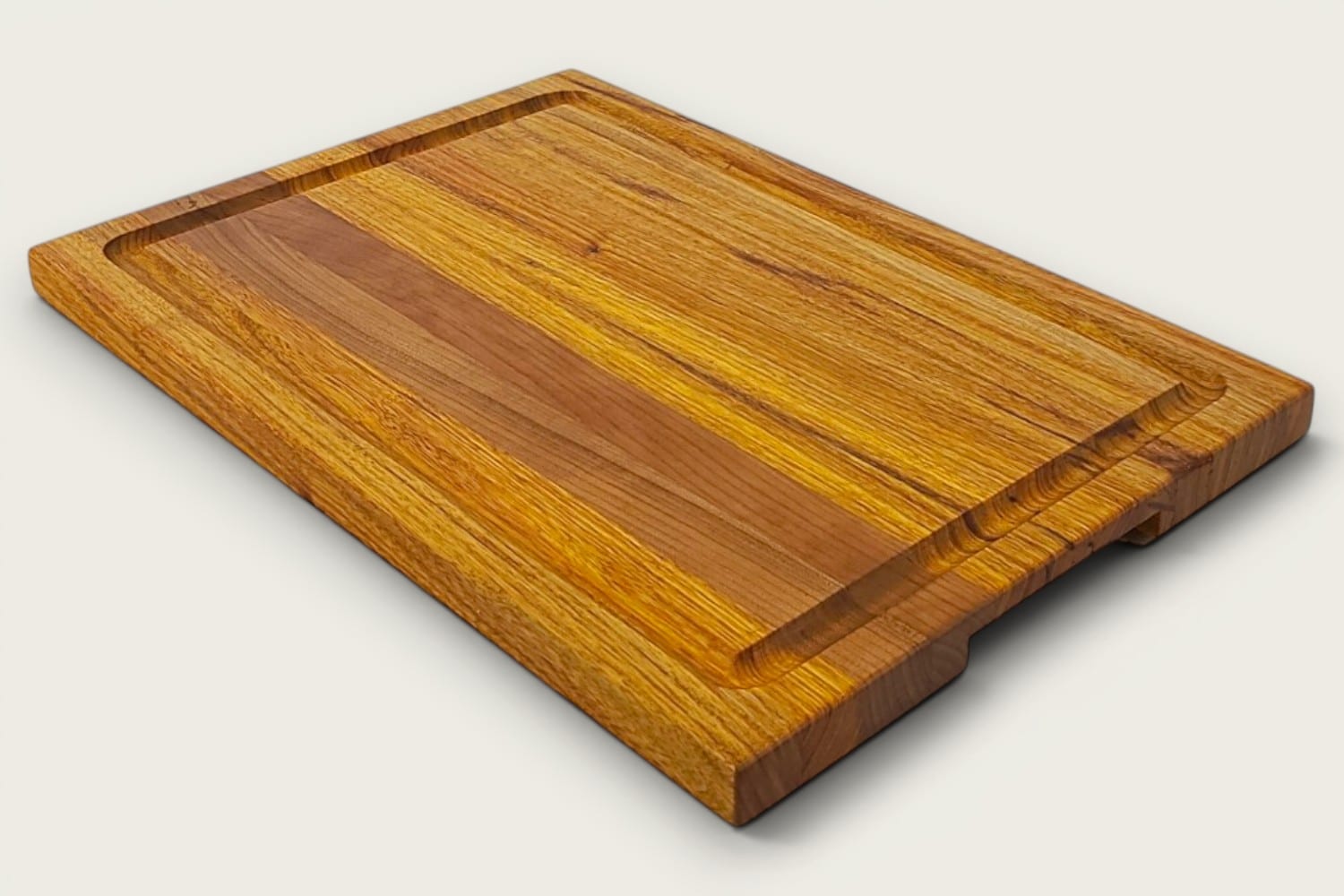 Canary and Cherry Pro Series Board, edge-grain rectangle in tung oil, warm golden-brown tones, juice groove.