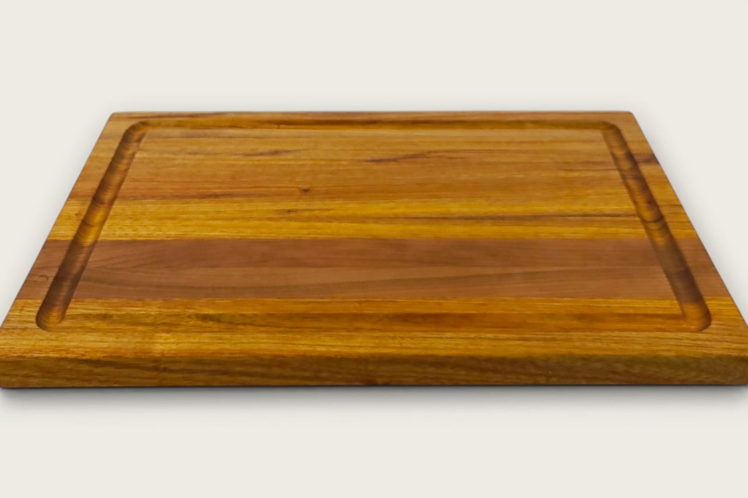 Canary and Cherry Pro Series Board, edge-grain rectangle in tung oil, warm golden-brown tones, juice groove.