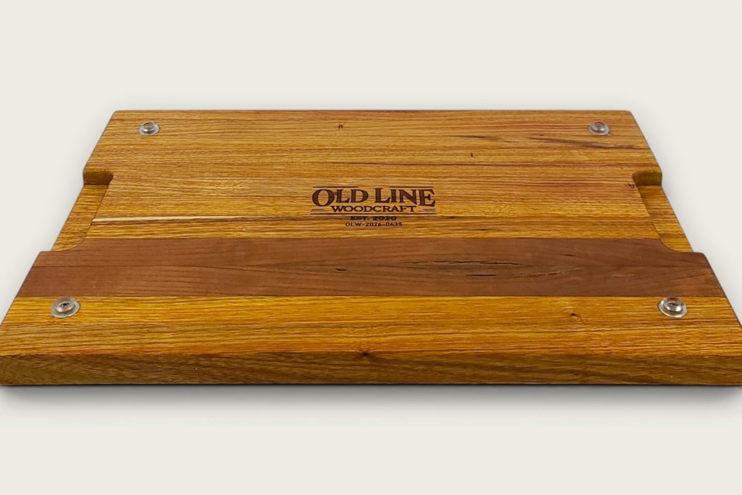 Canary and Cherry Pro Series Board, edge-grain rectangle in tung oil, warm golden-brown tones, juice groove.