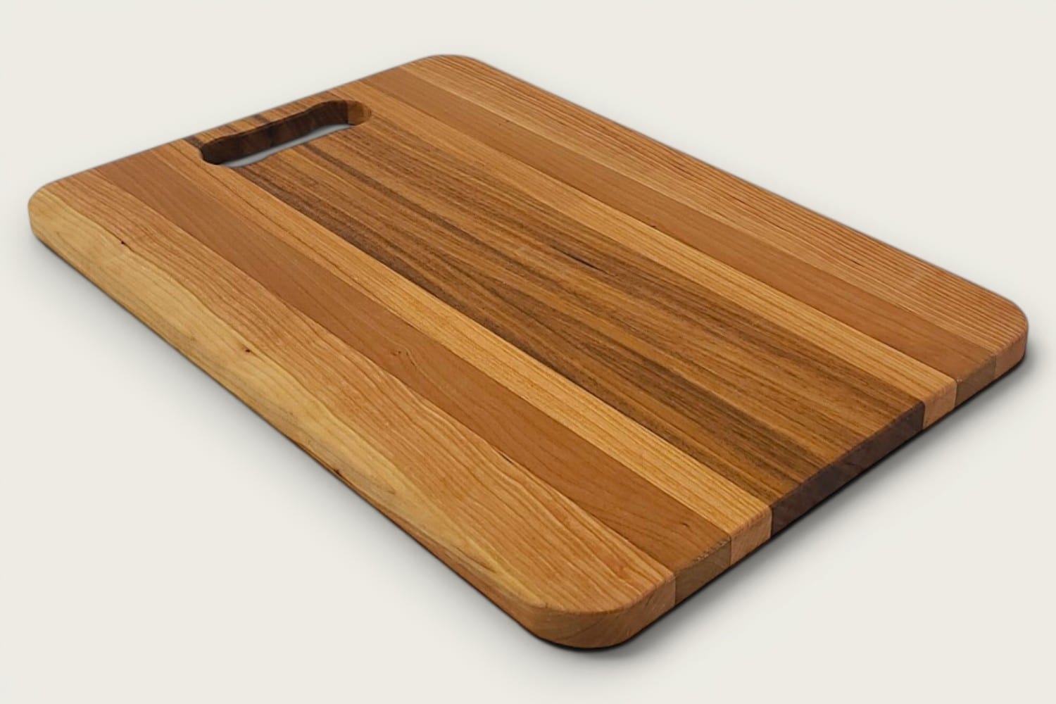 Canary and Cherry Pro Series Board, edge-grain rectangle with tung-oiled warm tones and bone handle