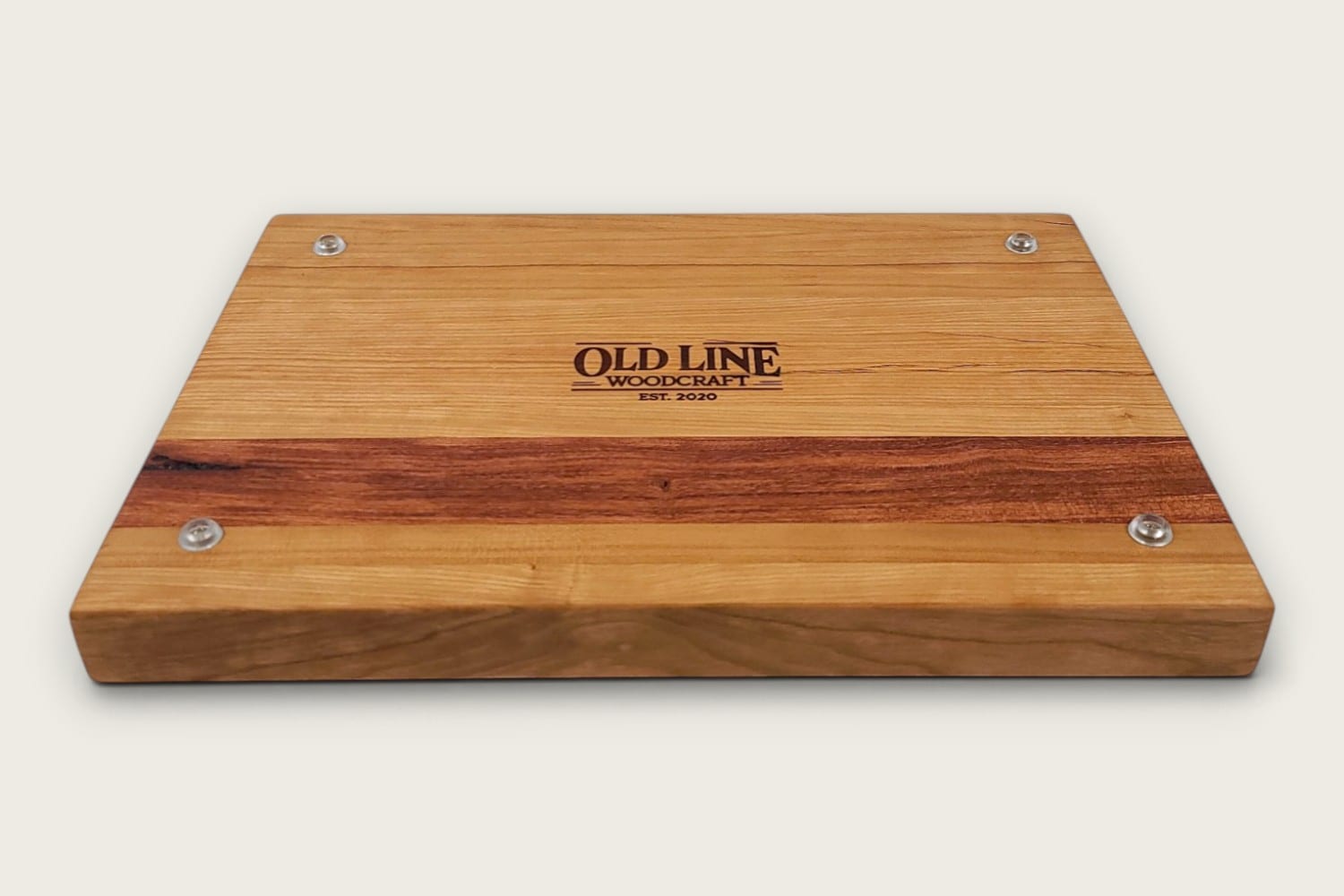 Rosewood & Cherry Butcher Block cutting board, cherry edge grain, tung oil finish, rectangle with rubber feet.